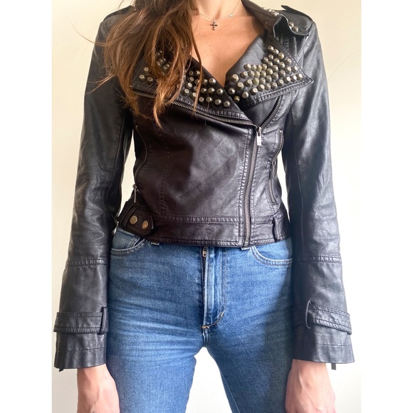 Vegan Leather Moto Studded Jacket Small - Picture 2 of 7